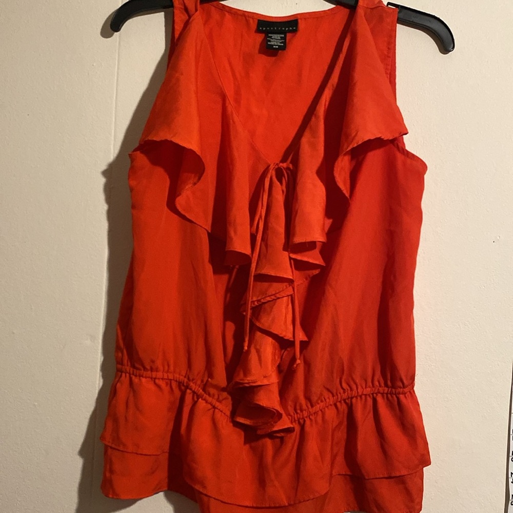 Apostrophe Orange Sleeveless Ruffle Front Elastic Peplum Hem Top Women's Size M